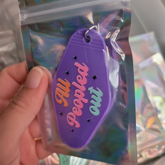 All Peopled Out Purple Motel Style Keychain Funny Novelty Accessory - Picture 1 of 1